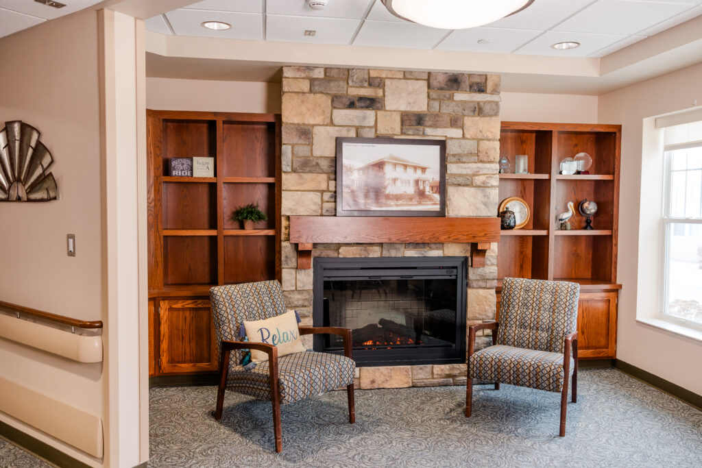 Pelican Valley Care Center Fireplace | Pelican Valley Senior Living