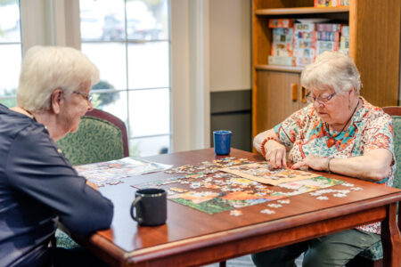 Two Residents Doing a Puzzle Together | Pelican Valley Senior Living