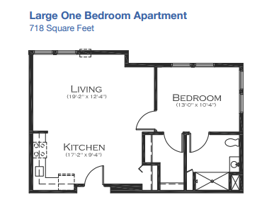 Riverfront Manor Large One Bedroom Apartment Floor Plan | Pelican Valley Senior Living