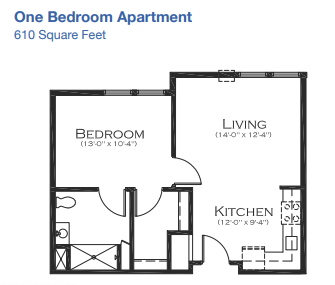 Riverfront Manor One Bedroom Apartment Floor Plan | Pelican Valley Senior Living
