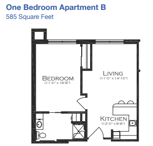 Riverfront on Main One Bedroom Apartment B Floor Plan | Pelican Valley Senior Living