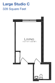 Riverfront on Main Studio C Floor Plan | Pelican Valley Senior Living